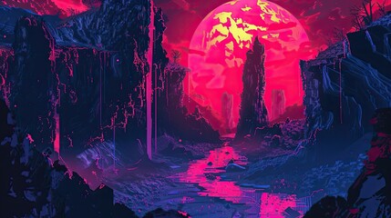 Wall Mural - background illustration neon hell for phone