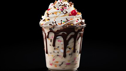 Wall Mural - A polished mockup of a gourmet milkshake with whipped cream and sprinkles, placed on a white background  