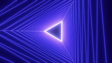 Wall Mural - neon triangles, abstract neon background, flight forward through triangular corridor. motion. appear