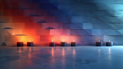 Canvas Print -   Candles arranged together on white floor with colored background