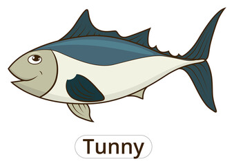 Wall Mural - Tunny sea fish cartoon colorful PNG illustration for children