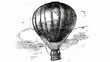 © Anna - Black & white line drawing or engraving of a hot air balloon flying in the sky