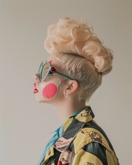 Poster - A woman with a pink face paint and a blue