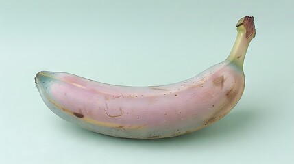 Wall Mural -   A white surface displays a close-up of a pink banana with a brown spot at its end