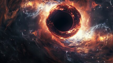 Wall Mural - 3D illustration of a black hole amidst a nebula suitable for science research and educational projects