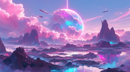 abstract, mindblowing ai world, purple and pink neon 