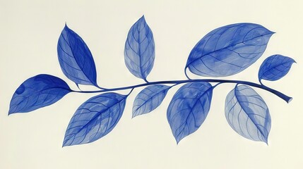Wall Mural -   Blue leaves on a branch against a white background and blue sky