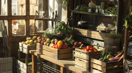 Wall Mural - fresh organic vegetables in a rustic kitchen