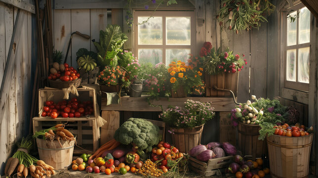 fresh organic vegetables in a rustic kitchen