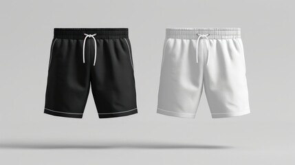 Wall Mural - Front view 3D rendering of a blank black and white mens shorts mockup Isolated daily outfit mockup