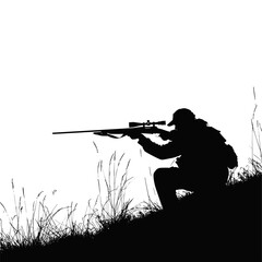 vector silhouette of a hunter with a gun on the hunt .Generative AI