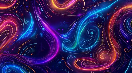 Wall Mural - vibrant abstract neon light patterns on a dark background.
