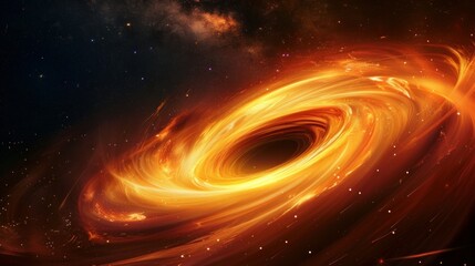 Wall Mural - square astronomical poster with a fantasy print of a black hole featuring hot rotating orange gas cl
