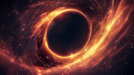 Wall Mural - square astronomical poster with a fantasy print of a black hole featuring hot rotating orange gas cl