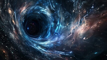 Wall Mural - space background featuring an abstract wormhole with gas dust galaxies stars and a black hole includ