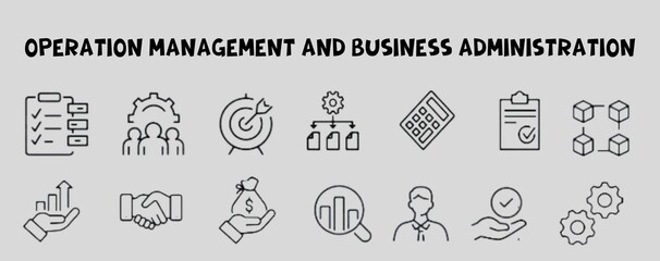 Operation management and business administration editable stroke outline icons set isolated