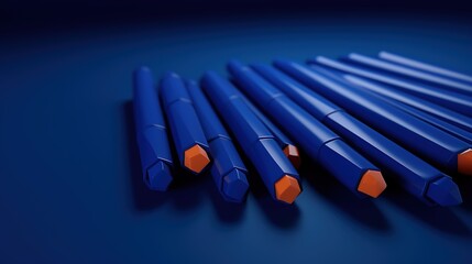 Wall Mural - 3D rendering of a set of blue and orange pencils on a blue background.