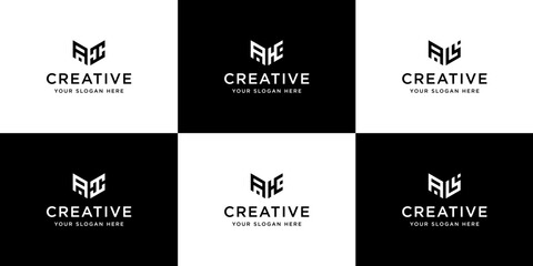 a collection of several initial A,H,L, logo designs in black and white