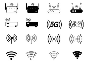 wireless wifi routers,modem vector set,5 g,antena,signal,waves