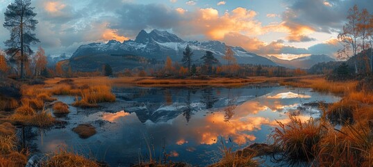 Wall Mural - Mountain Lake at Sunset