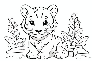 drawing Tiger Sitting illustration with outline