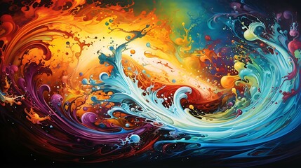 Wall Mural - Colorful abstract painting with vibrant colors. The painting has a dynamic composition with a sense of movement.