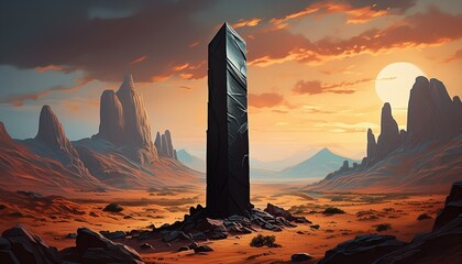 black monolith in a desert