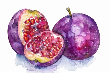 Wall Mural - Watercolor hand-drawn of Thai mangosteen on white background
