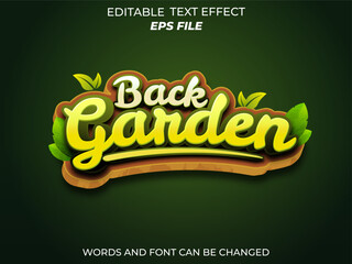 Wall Mural - back garden text effect, font editable, typography, 3d text for games. vector template