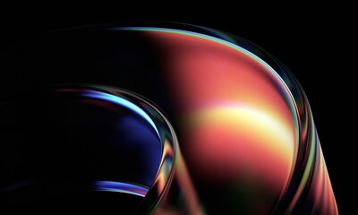 abstract iridescent shape, dark background design, 3d render