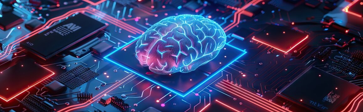 3d rendering of human brain on technology background represent artificial intelligence and cyber space concept. AI generated illustration