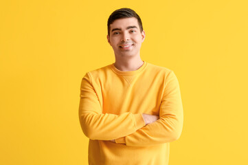 Sticker - Happy young man on yellow background