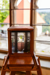 Wall Mural - Panoramic view from Lake Bled, beauty heritage in Slovenia. Island with church and castle in the background create a dream setting. View from the castle, museum and court.