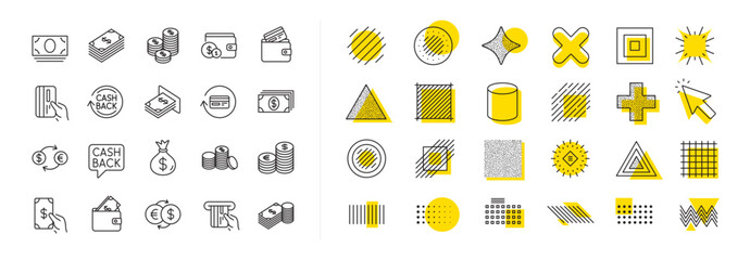 Wall Mural - set of banking, wallet and coins icons. design shape elements. money line icons. credit card, curren