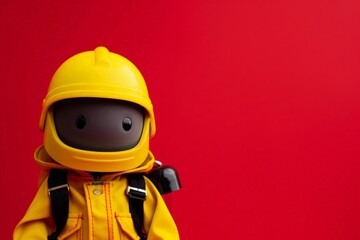 Wall Mural - Robotic Explorer in Yellow Suit Against Red Backdrop