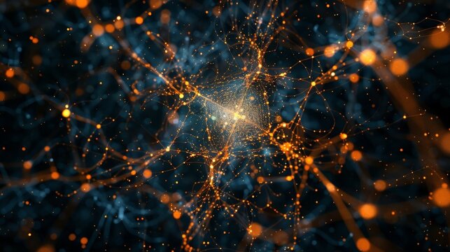 Computer Graphic of Glowing Neurons in a Dark Space, Representing AI Connectivity and Network