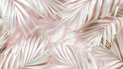 Poster - White palm leaves on a soft pink background