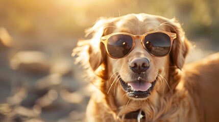 Wall Mural - Dog with sunglasses smiling
