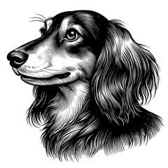 Hand drawn cute Dachshund portrait, vector sketch isolated on white background.	