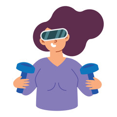 Wall Mural - woman wearing virtual reality goggles