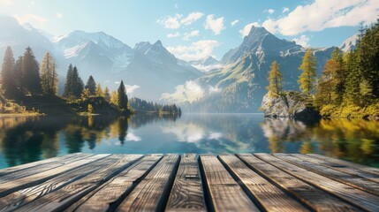 Wall Mural - Peaceful Mountain Lake Scene with Dock and Alpine View