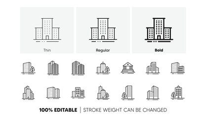 bank, hotel, courthouse. buildings line icons. city, real estate, architecture buildings icons. hosp