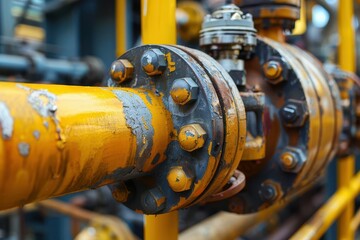 Wall Mural - industrial ball valve on offshore oil and gas pipeline closeup