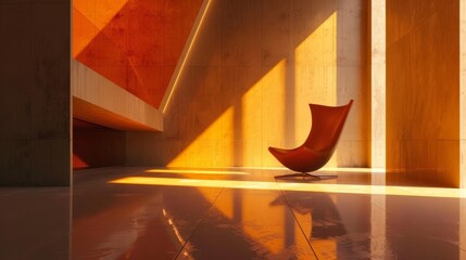 Wall Mural - Modern Interior Design: Sunlight Illuminates Minimalist Living Space with Orange Accents