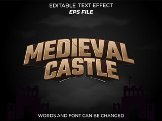 Wall Mural - medieval caslle text effect, font editable, typography, 3d text for games. vector template