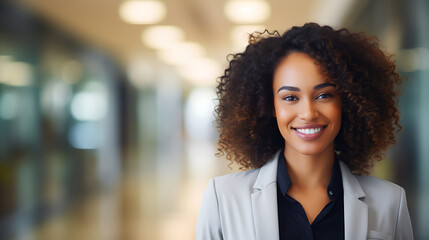 Happy Black Businesswoman: Professional Headshot in Contemporary Office Setting
