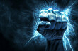 © Thumbs - Fist with Lightning Strikes, Power, Energy, Strength, blue light