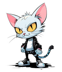 Wall Mural - A cartoon cat wearing a leather jacket and jeans