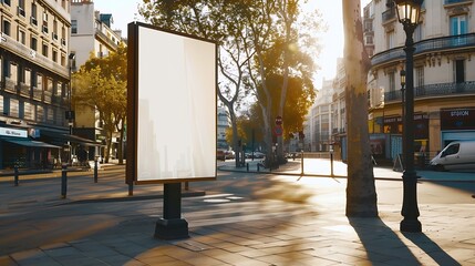 Poster - billboard on street corner blank white poster and advertiser ad space digital outdoor display lightbox mockup base empty display panel glass design soft streetscape shopping street bac : Generative AI