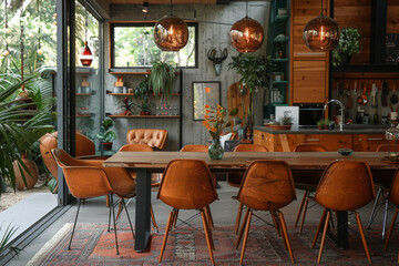 Wall Mural - Green Dining Room with Brown Chairs